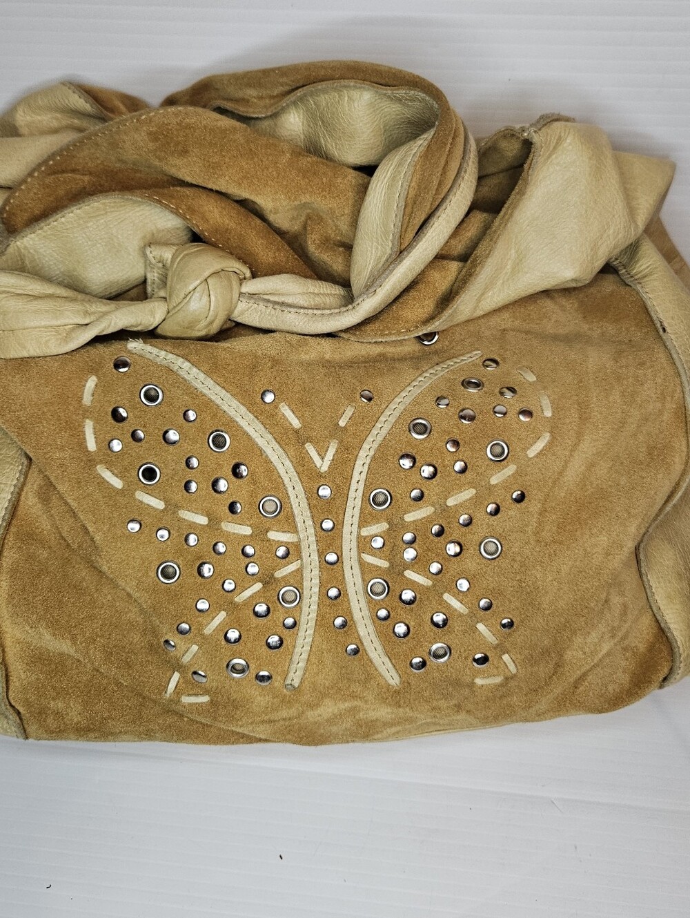 Arcadia Italy Vintage Gold Leather Hobo Bag Butterfly Embossed Y2K Rare - Picture 9 of 16